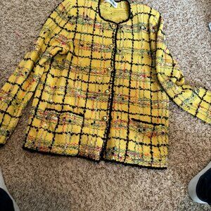 Vintage yellow cardigan sweater by Margot Green, size 14, wool and rayon